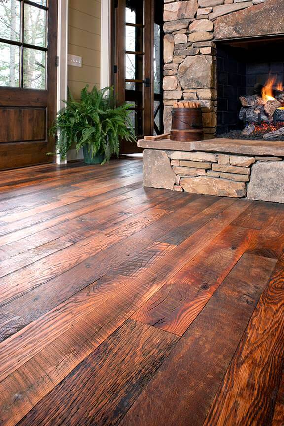 Carolina Character Oak floor by a fireplace in flat rock, nc