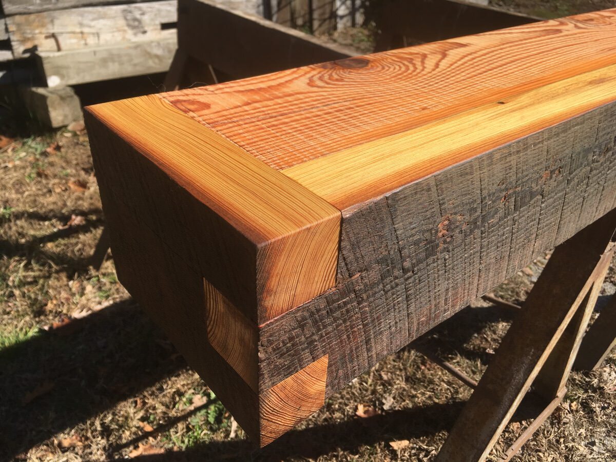 Finger Joint Heart Pine Mantel with planed top and square corners