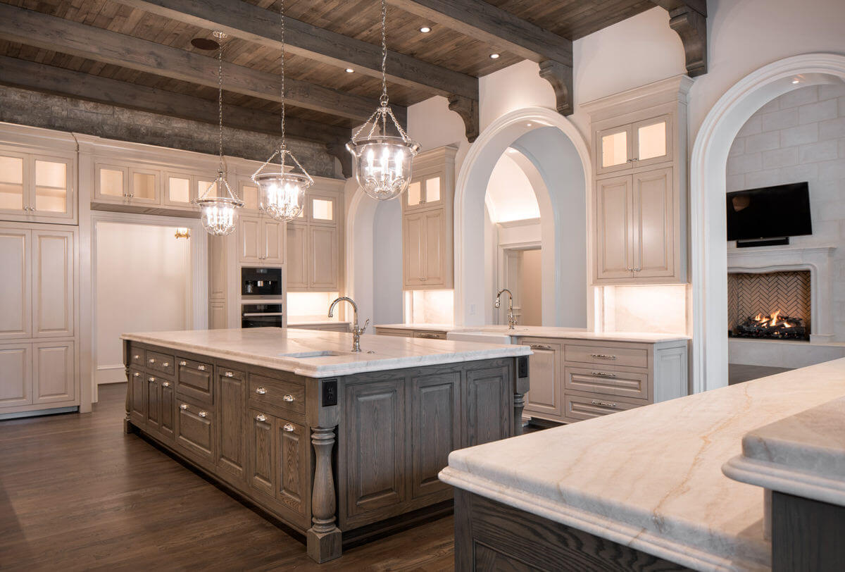 custom corbels and reclaimed smooth surface box beams