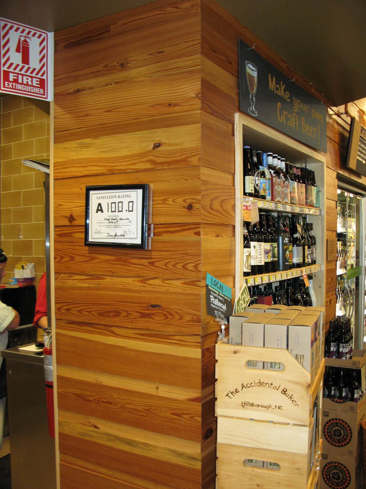Heart Pine paneling on side wall in Whole Foods Raleigh NC