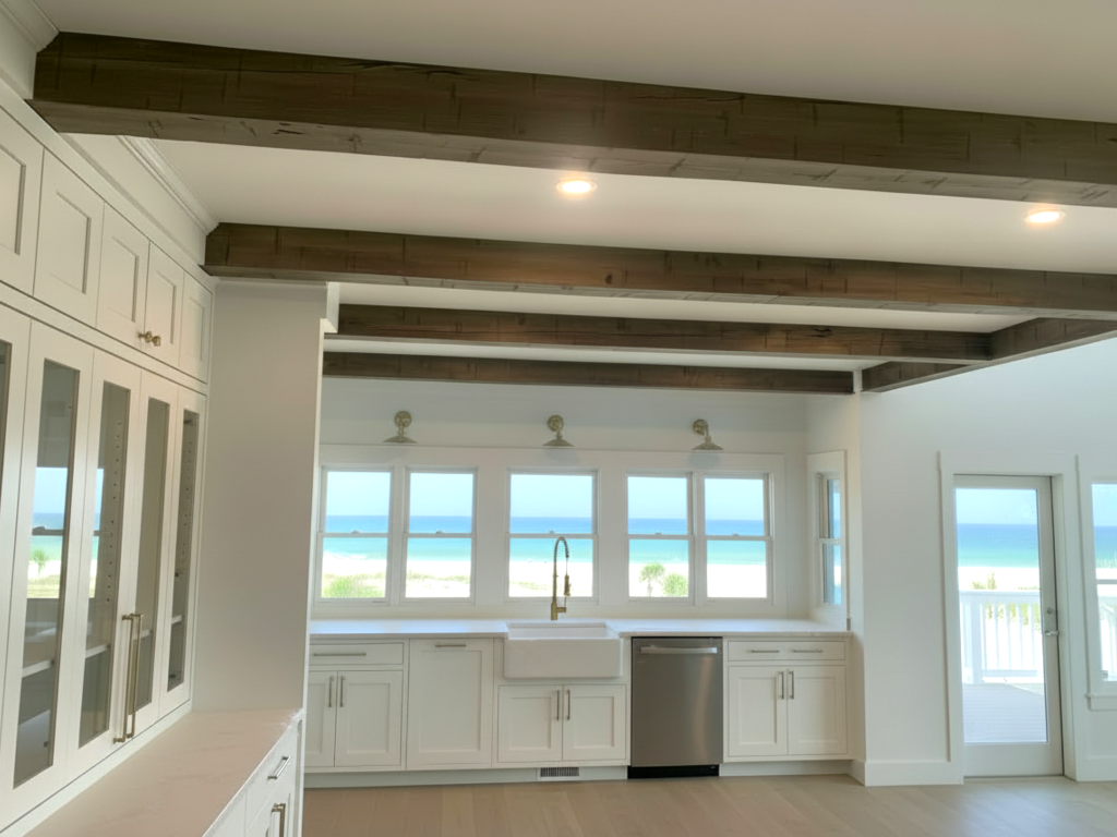 Hand hewn Box Beams in a kitchen