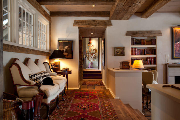 Handhewn ceiling beams over a door lentil in Tryon, NC