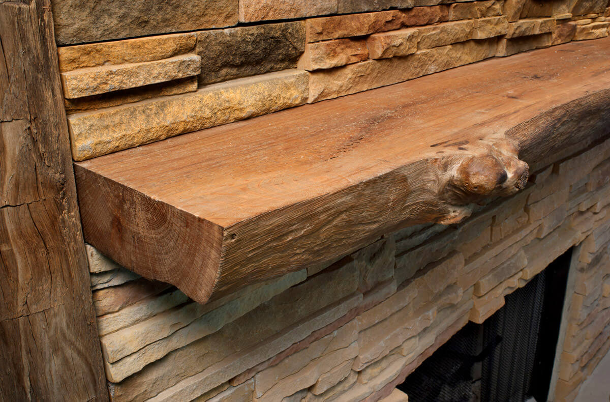 Knobby Live Edge Fireplace Mantel with Natural Oil Finish