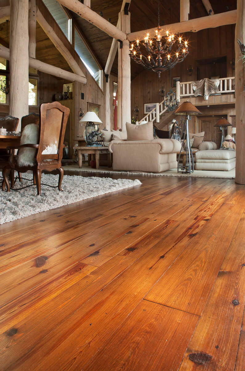 wide plank knotty Plain Sawn Heart Pine floor in flat rock nc