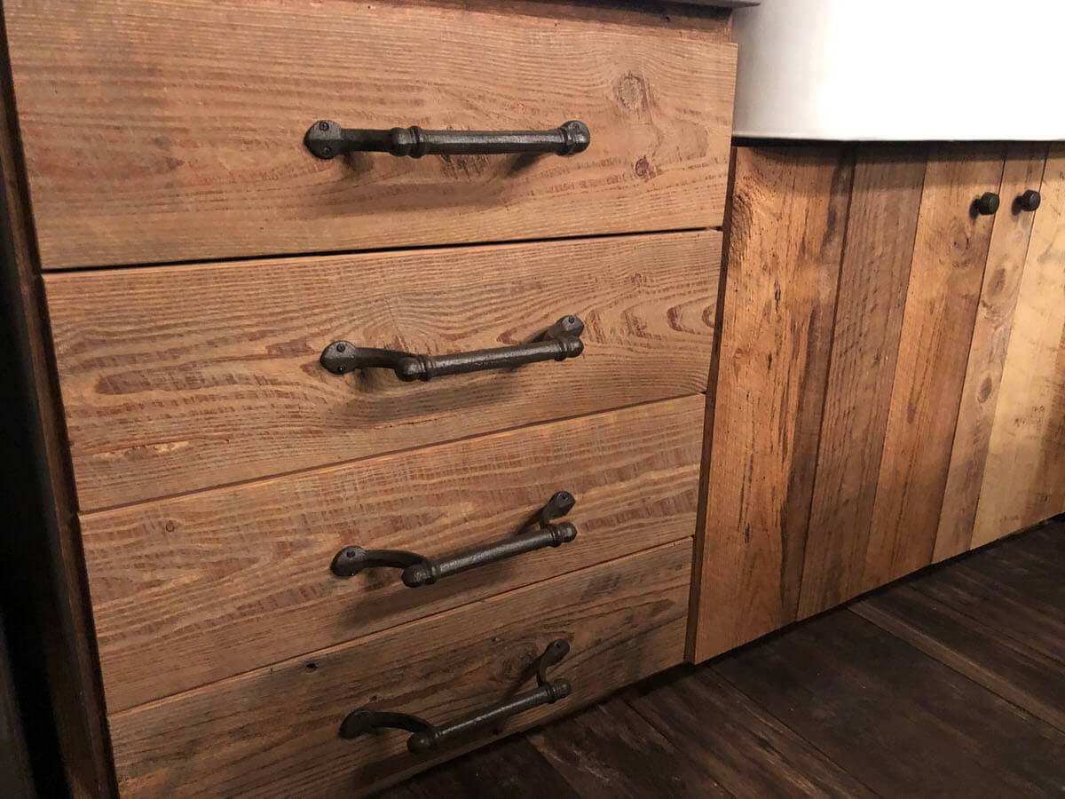 Light Patina heart Pine Drawers with black iron handles