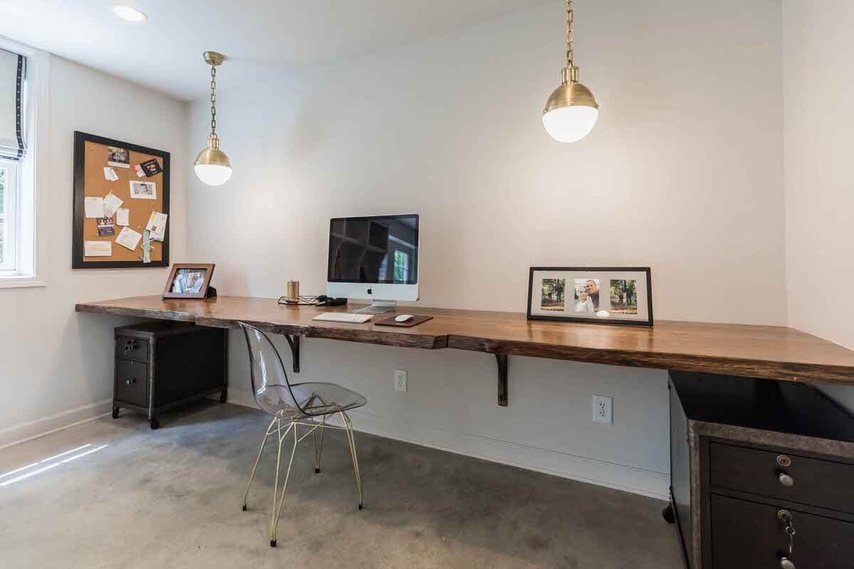 Live Edge reclaimed Oak workstation in home office hear greenville sc