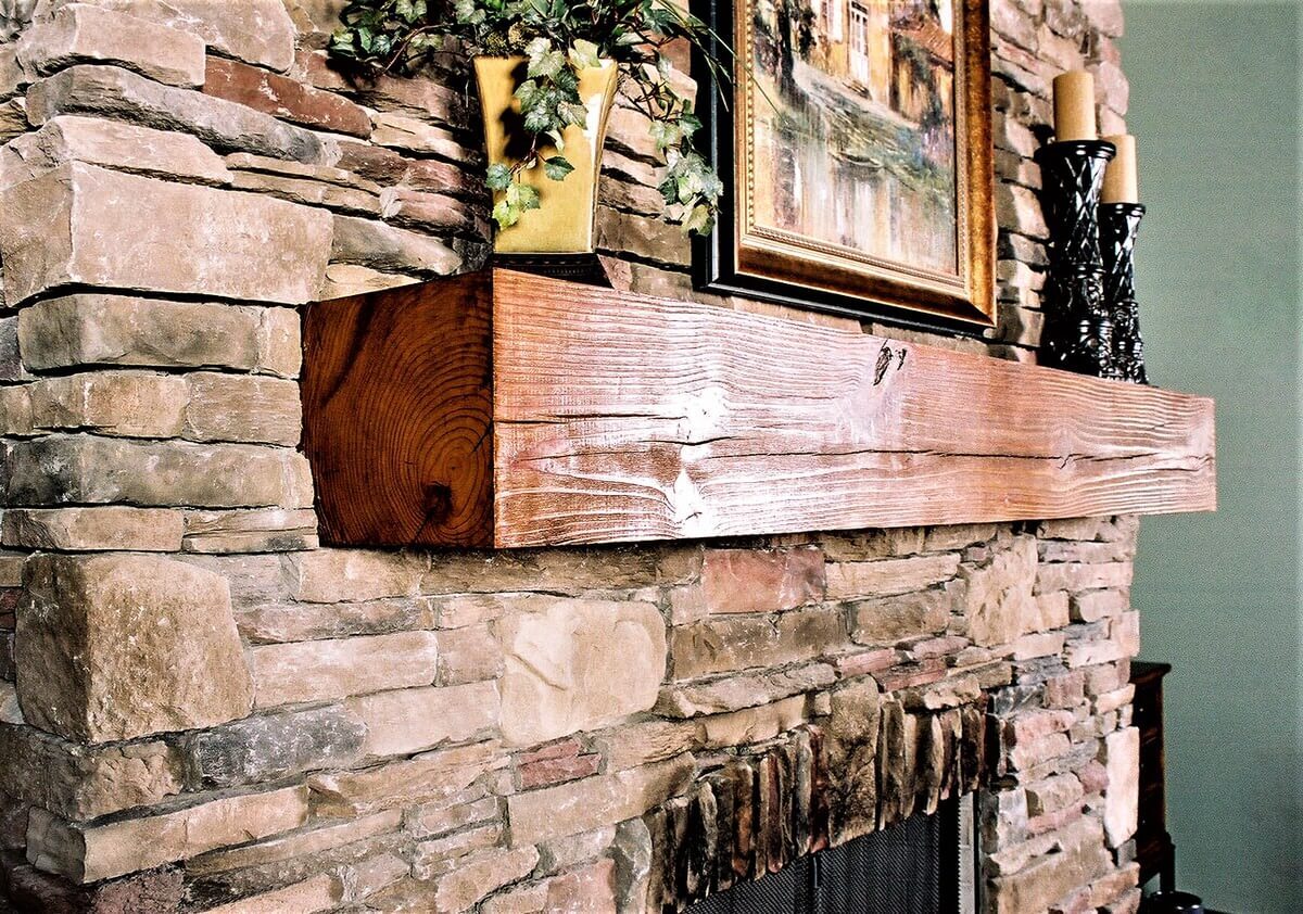 rough planed fir mantel with a polyurethane finish