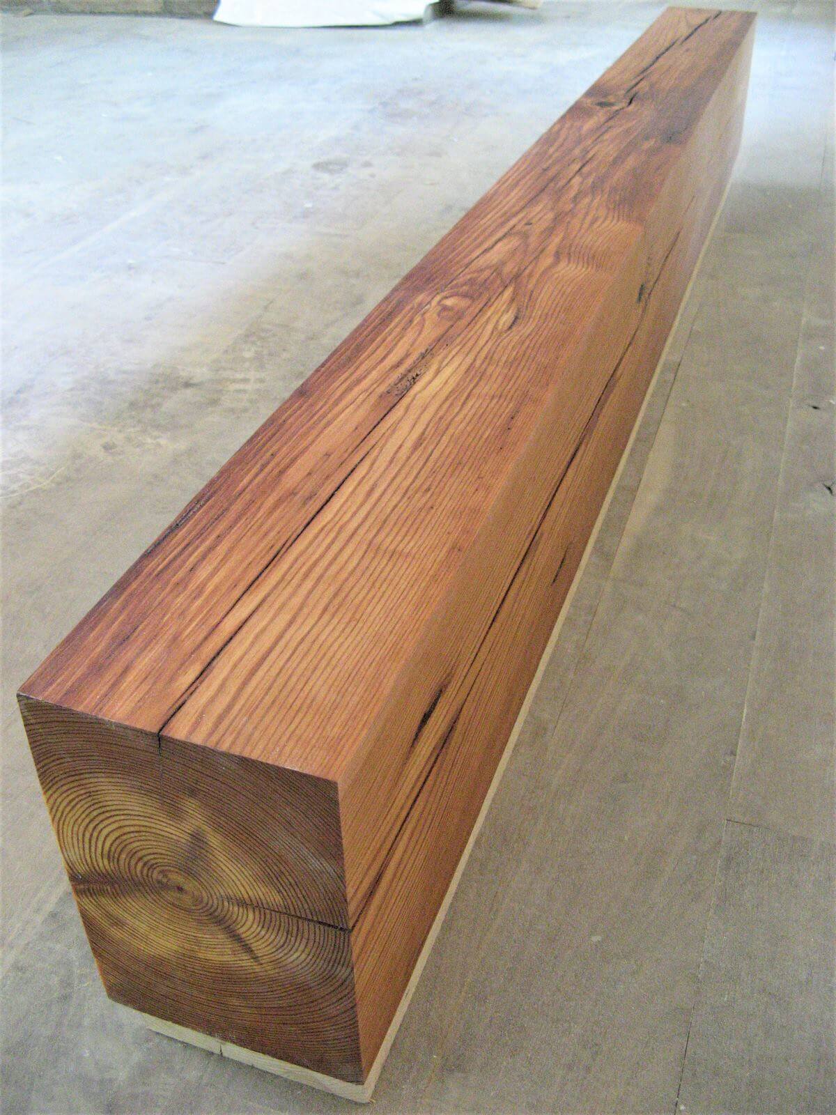 heart pine mantel planed on 4 sides with visible edge end grain