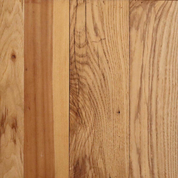Engineered reclaimed mixed hardwood flooring swatch.