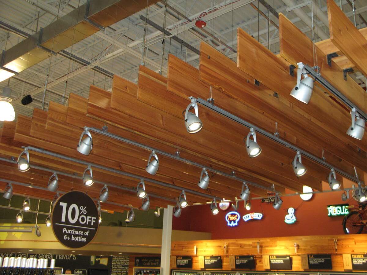 Antique heart pine ceiling baffles