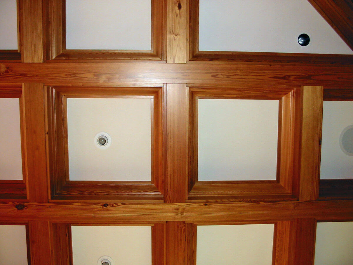 Antique heartpine coffered ceiling hendersonville, nc