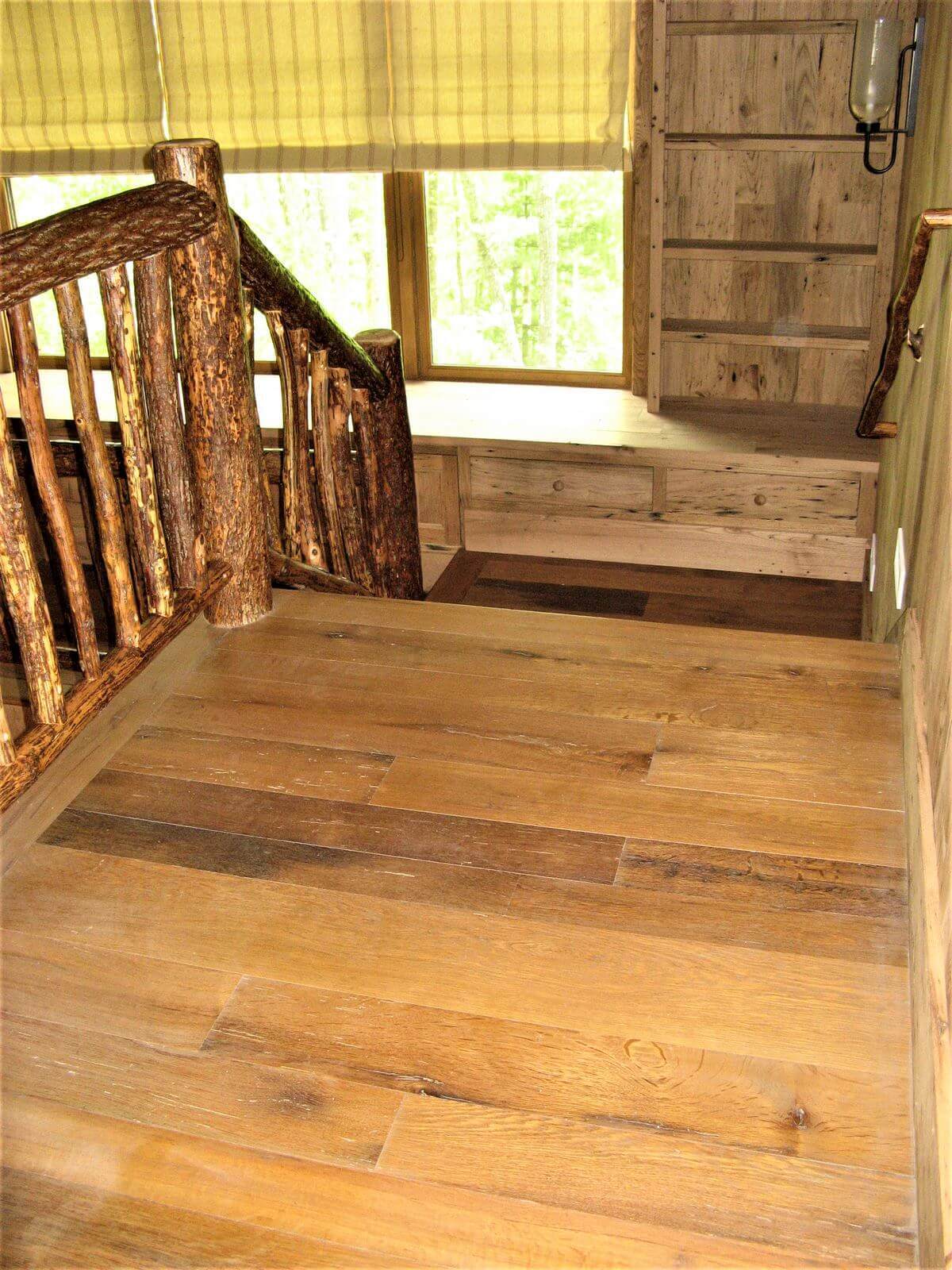 Antique white oak stair landing lake toxaway nc