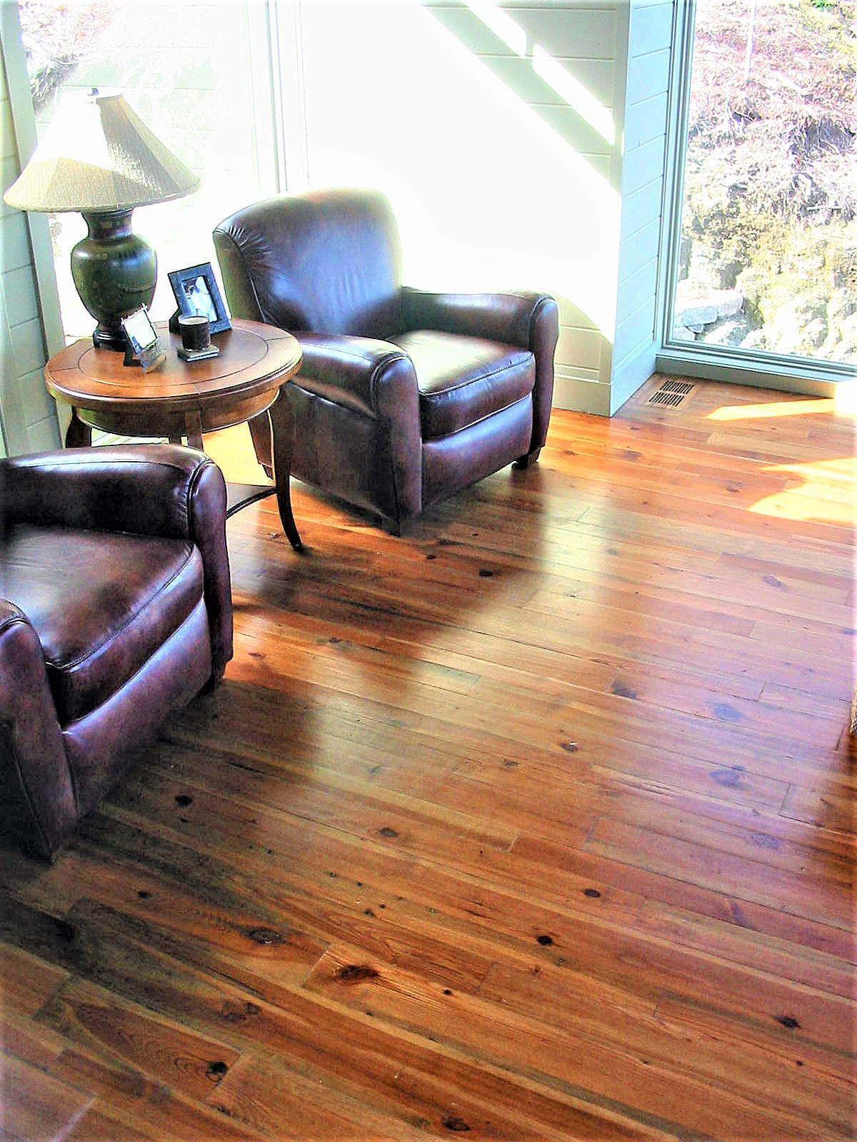 heart pine Cabin grade flooring and two chairs - lake toxaway nc