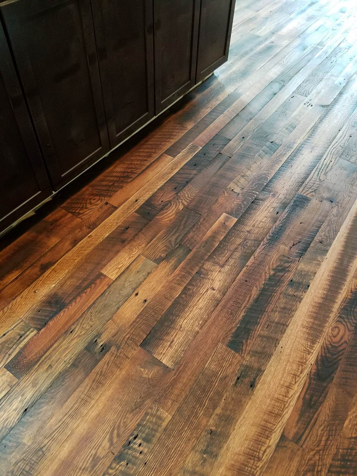 Character reclaimed oak floor angle shot in ann arbor, mi