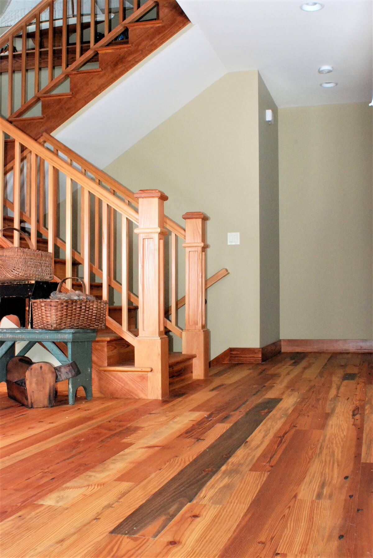 Heart pine at stairway in hendersonville nc