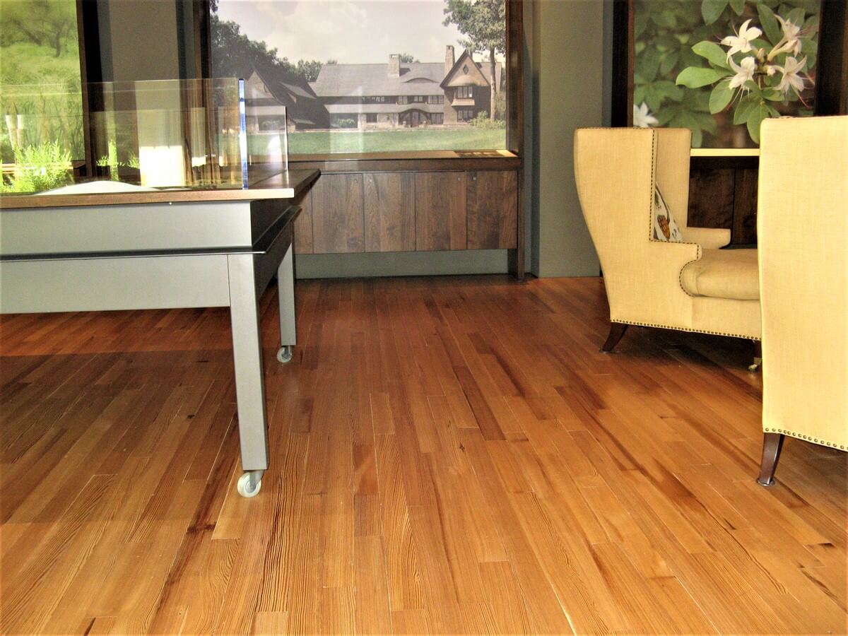 heart pine floor at the ramble visitor center in asheville, nc