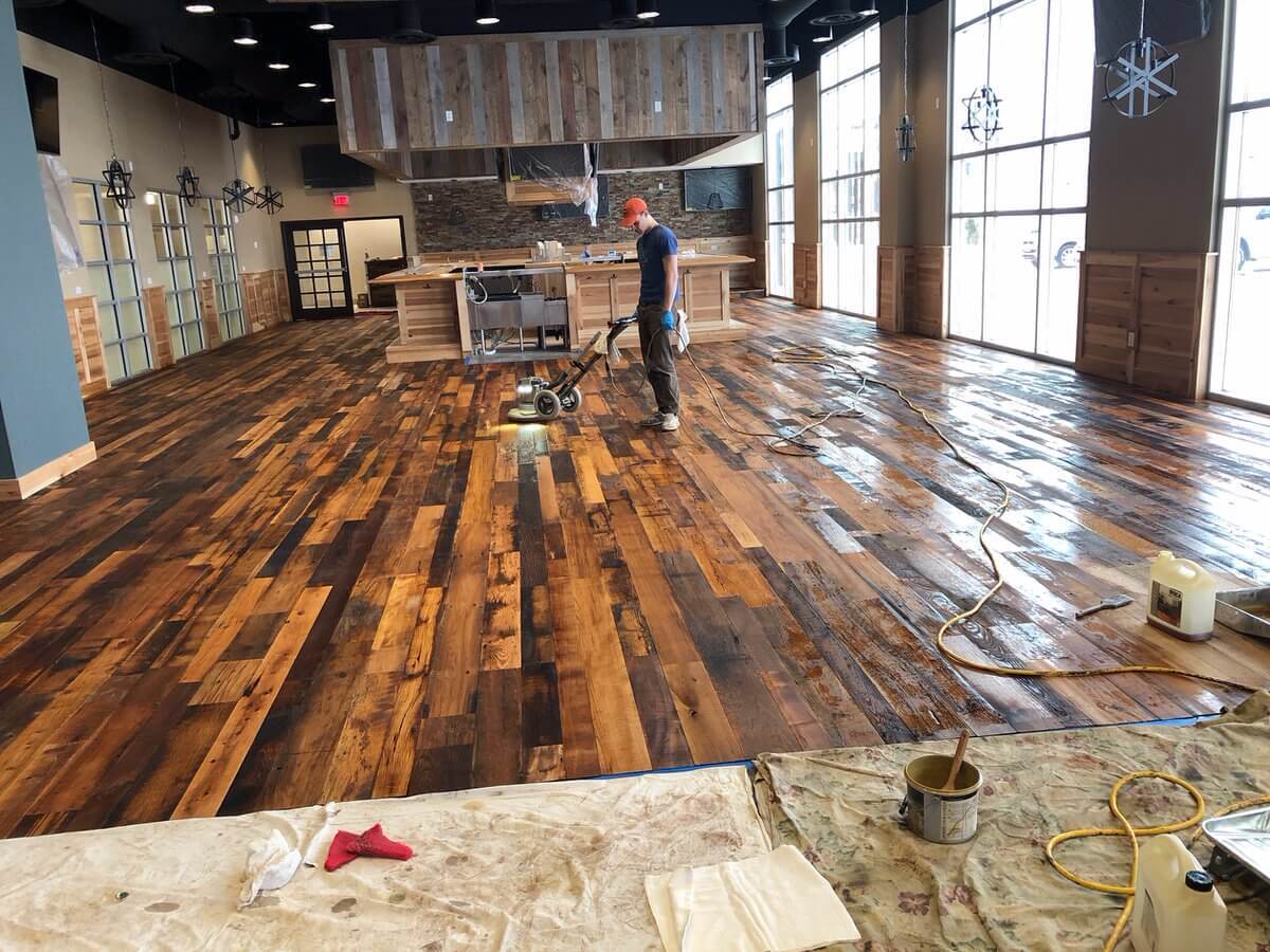Installing reclaimed hardwood flooring in a restaurant watertown sd