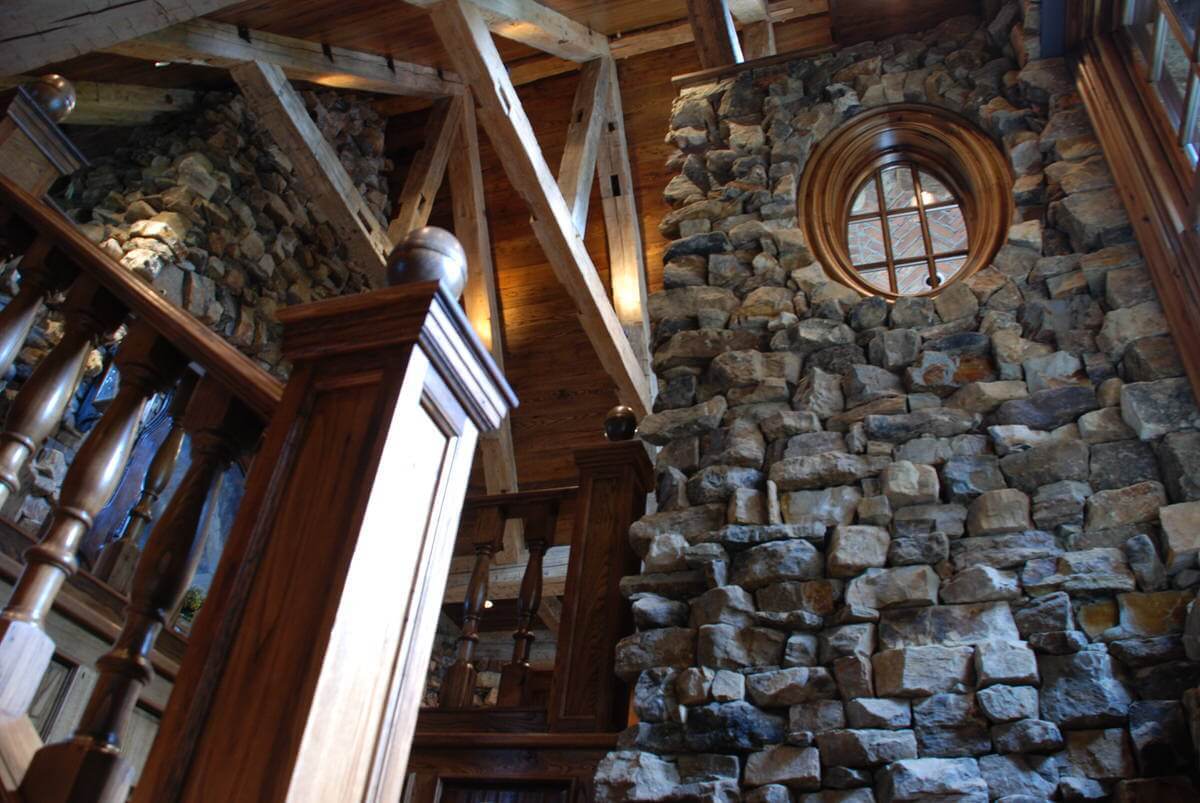 Looking toward the light thru a circular reclaimed wood window