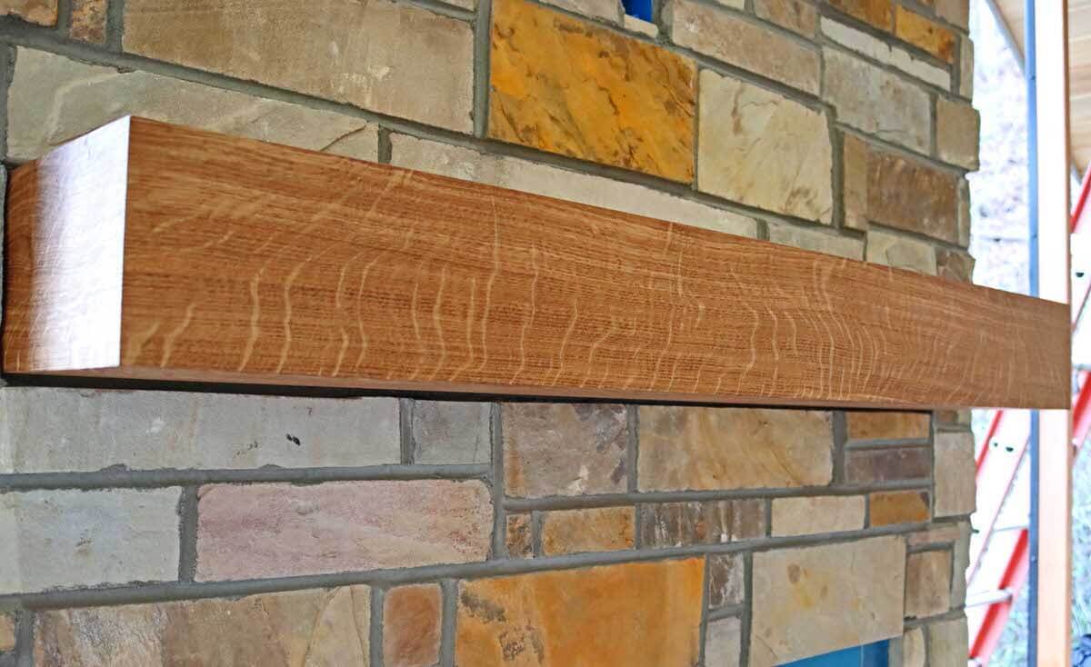 oak box mantel quarter-sawn in a Lake Summit home in Zirconia, NC