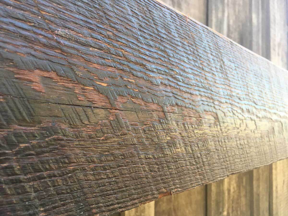 original surface heart pine mantel with circle sawn texture