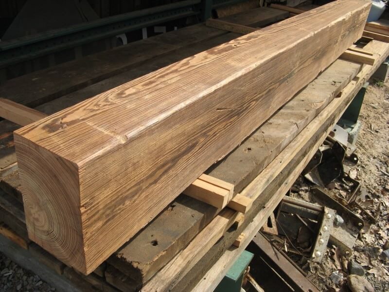 heart pine original surface wood mantel after wire brushing process