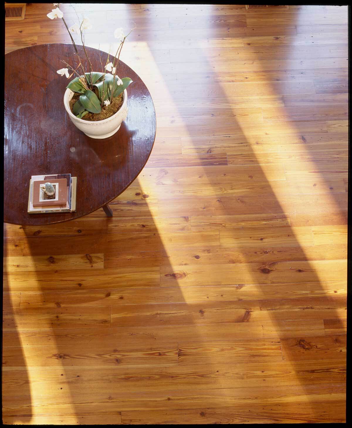 Plain sawn reclaimed heart pine courtesy Timberstone, Hilton Head, SC