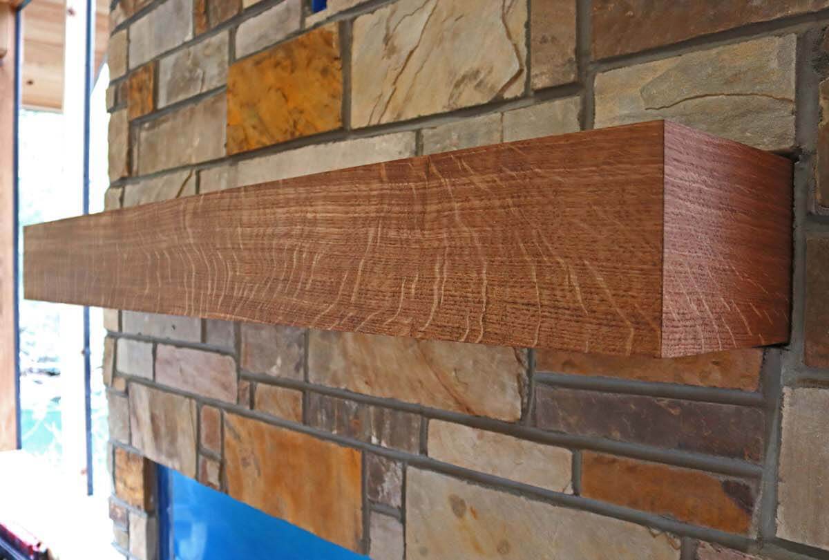 quarter-sawn oak box mantel at Lake Summit in Henderson County NC