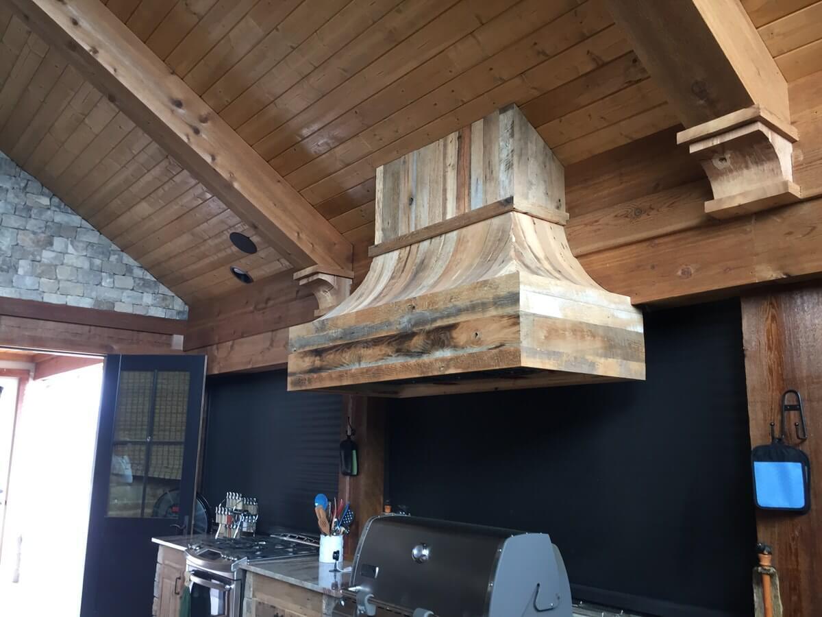 reclaimed wood range hood trim cladding