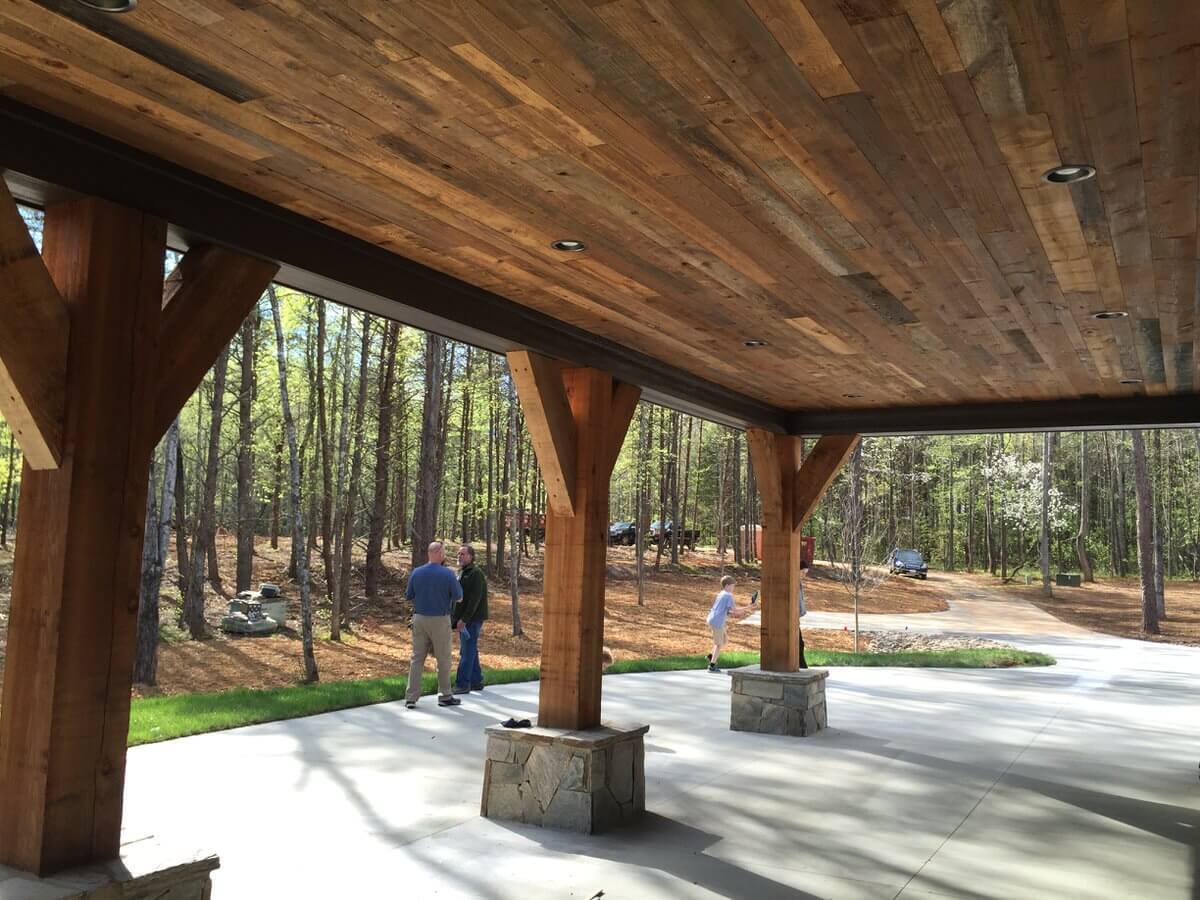 Reclaimed character pine outdoor porch ceiling in travelers rest,sc