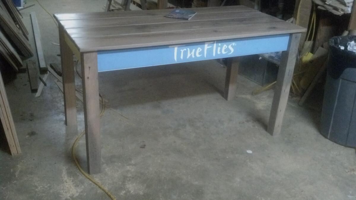 Reclaimed display tables for True Flies Inc