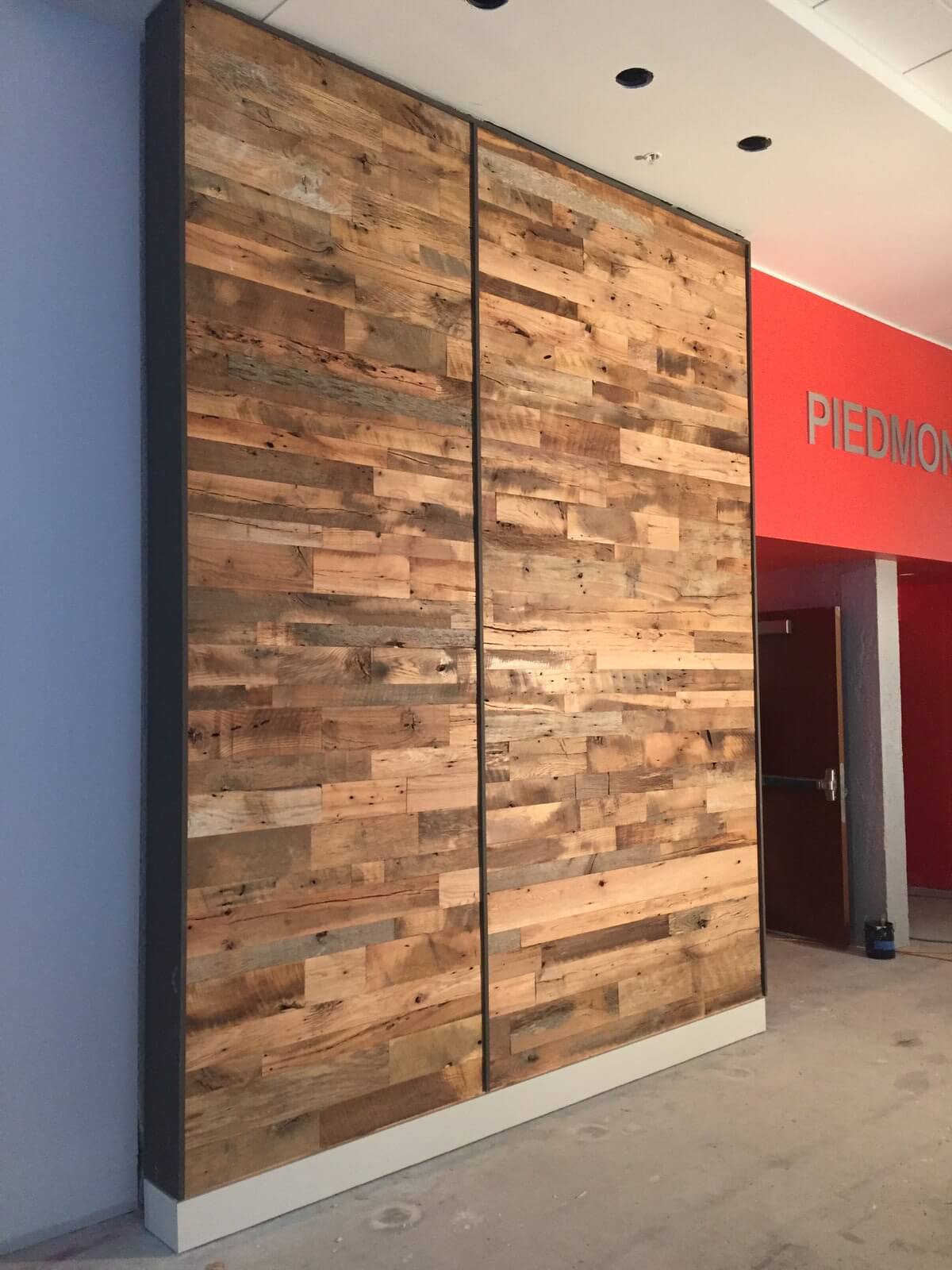 Reclaimed hardwood 2-sectioned accent wall